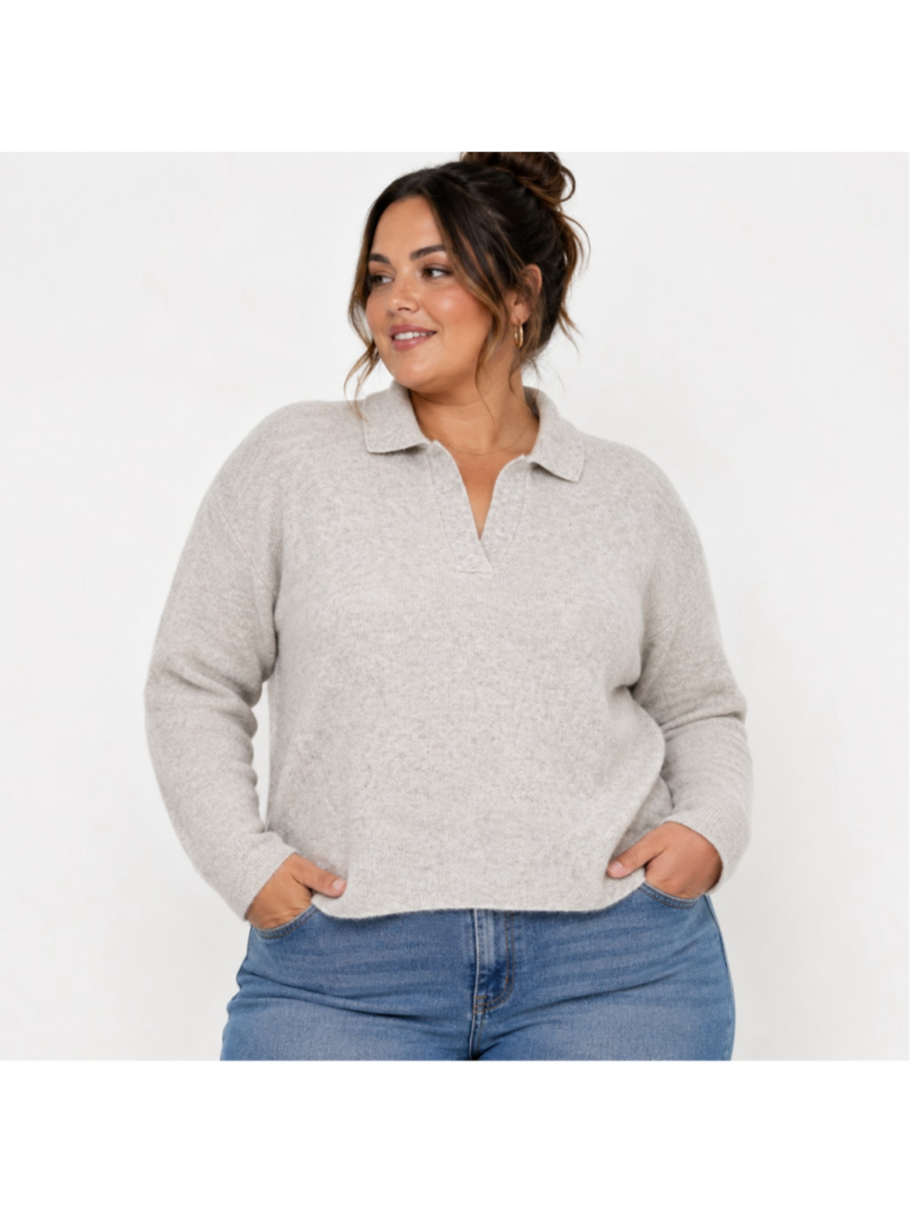 Women's Plus Size A New Day Cashmere-Like V-Neck Sweater – Oatmeal –Size 2XL-NWT